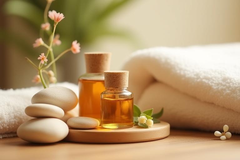 エレガントなスパセッティングとアロマセラピー製品