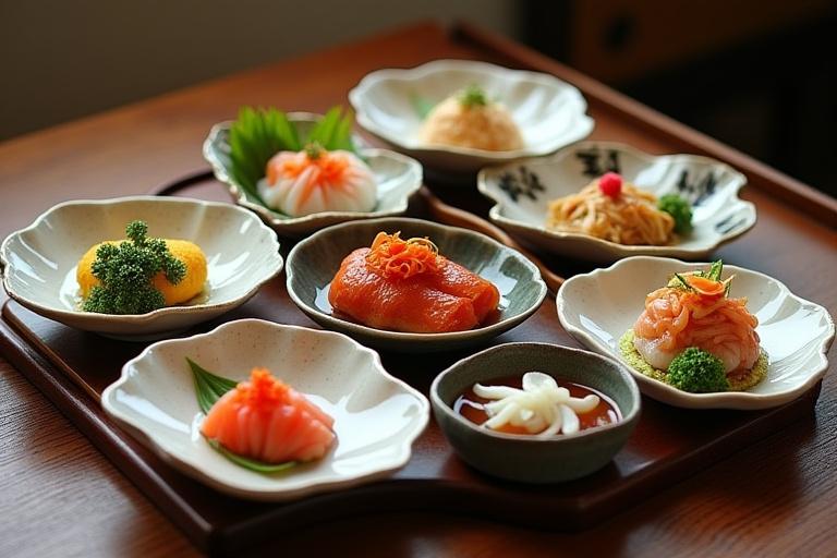 美しく盛り付けられた会席料理