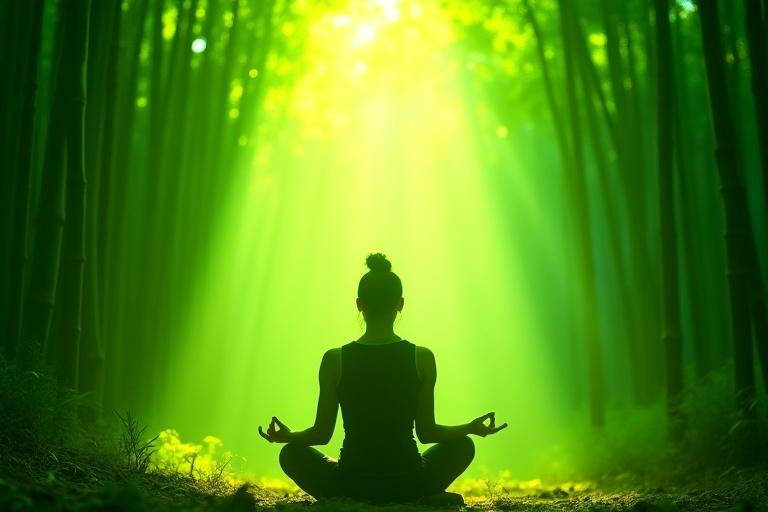 竹林で瞑想する人々の景色